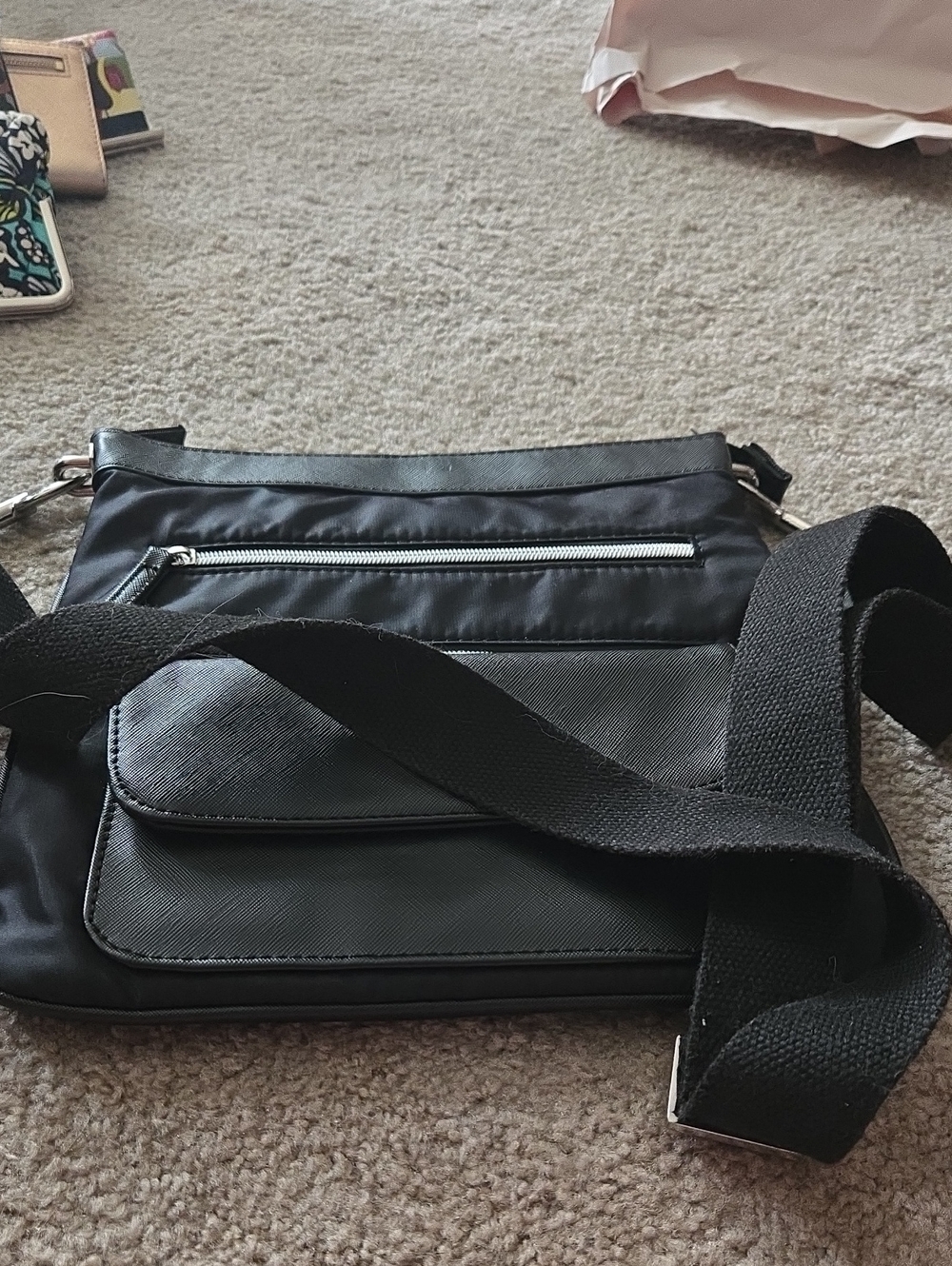 Black Womens Chicos Crossbody Bag with Multiple Zippers - Picture 1 of 5